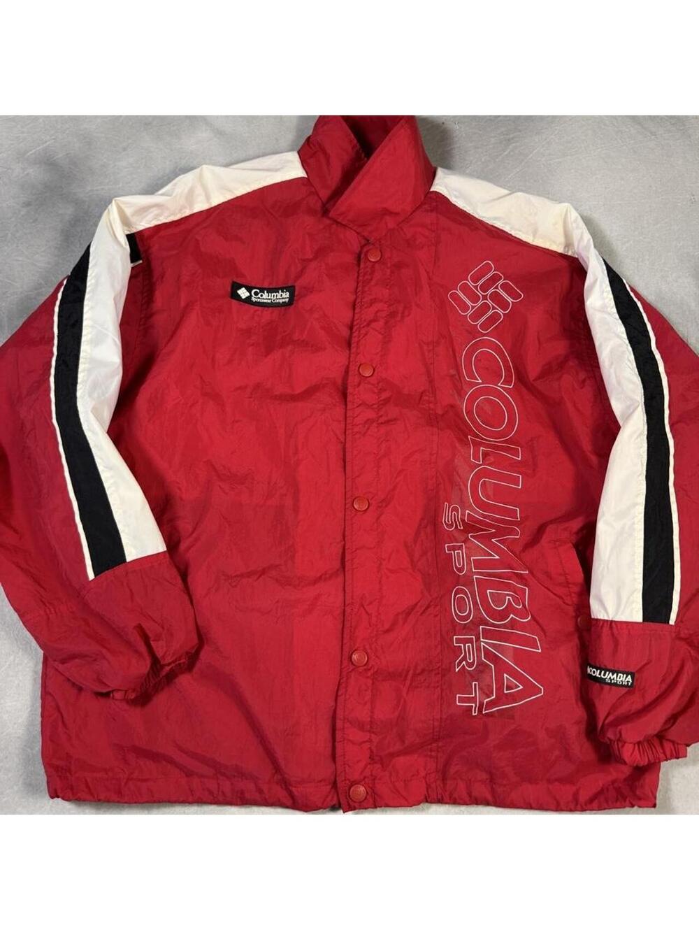Vintage 90s Columbia Sport Colorblock Windbreaker Jacket Red White Black Men’s L